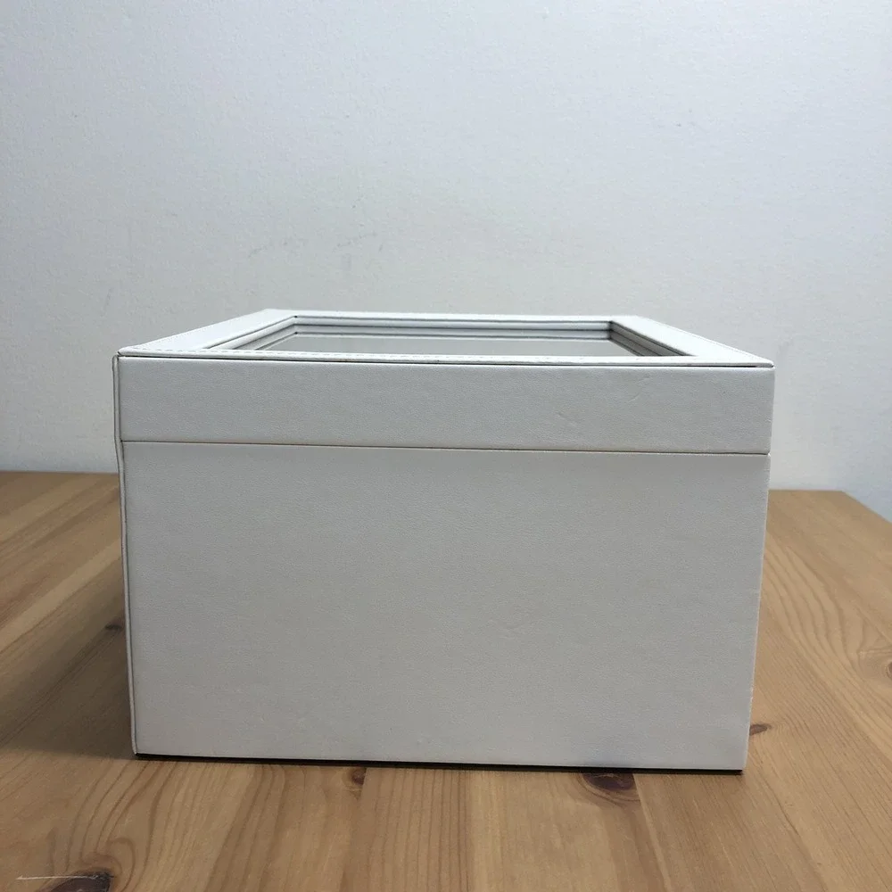 SONGMICS Jewelry Box Glass Lid 3-Layer Organizer 2 Drawers White Gold